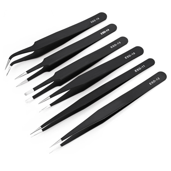 6 in 1 Stainless Steel Anti Static Tweezers Set