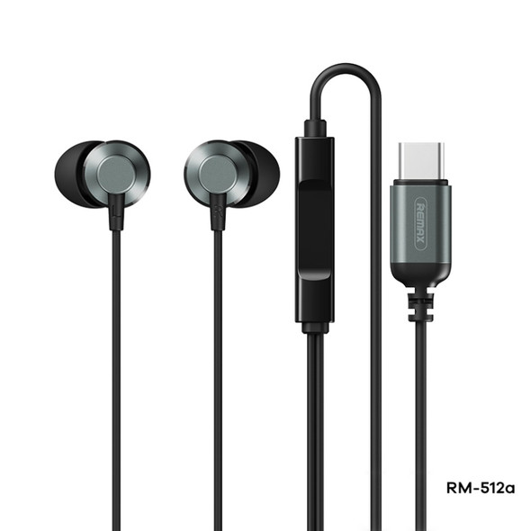 REMAX RM-512a USB-C / Type-C Metal  In-ear Wired Earphone,  Support Music & Call(Black)