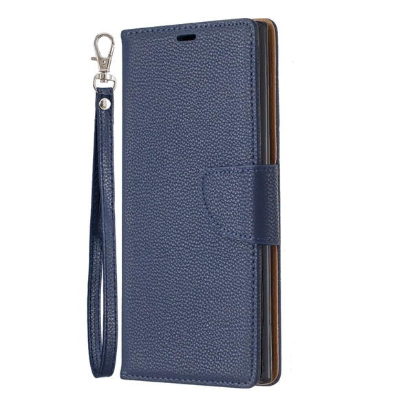 Litchi Texture Pure Color Horizontal Flip PU Leather Case with Holder & Card Slots & Wallet & Lanyard for Galaxy Note10+(Dark Blue)