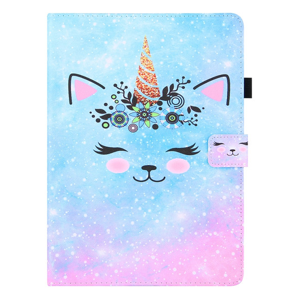 For Samsung Galaxy Tab A 10.5 T590 T595 Colored Drawing Horizontal Flip PU Leather Case with Holder & Card Slots & Wallet & Sleep / Wake-up Function(Smiley Cat)