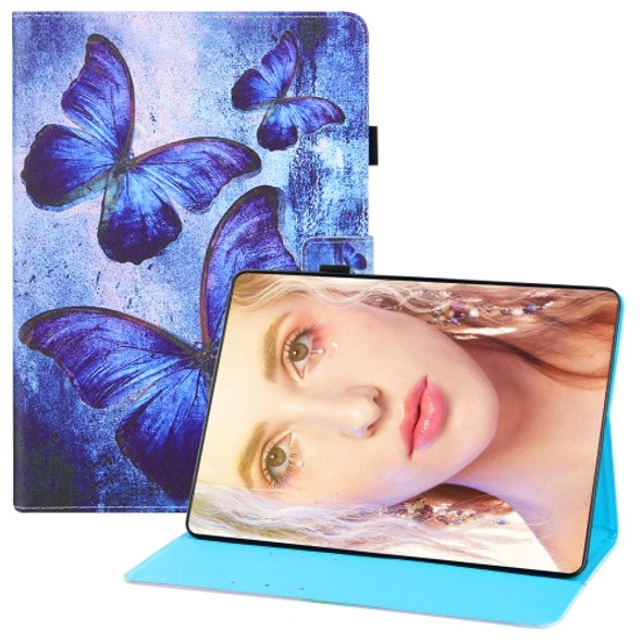 For Samsung Galaxy Tab A 10.5 T590 T595 Colored Drawing Horizontal Flip PU Leather Case with Holder & Card Slots & Wallet & Sleep / Wake-up Function(Blue Butterflies)