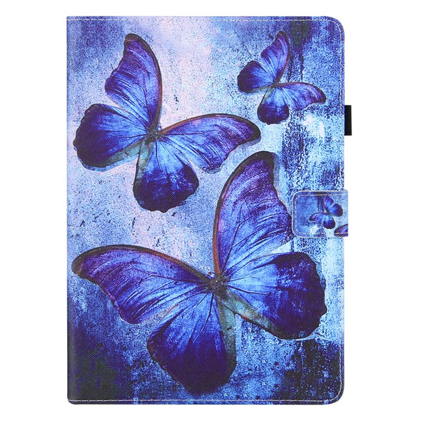 For Samsung Galaxy Tab A 10.5 T590 T595 Colored Drawing Horizontal Flip PU Leather Case with Holder & Card Slots & Wallet & Sleep / Wake-up Function(Blue Butterflies)