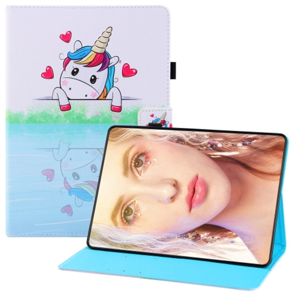 For Samsung Galaxy Tab A 10.5 T590 T595 Colored Drawing Horizontal Flip PU Leather Case with Holder & Card Slots & Wallet & Sleep / Wake-up Function(Loving Unicorn)