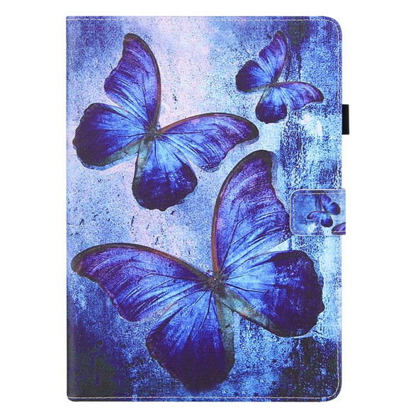 For Samsung Galaxy Tab E 9.6 T560 Colored Drawing Horizontal Flip PU Leather Case with Holder & Card Slots & Wallet & Sleep / Wake-up Function(Blue Butterflies)