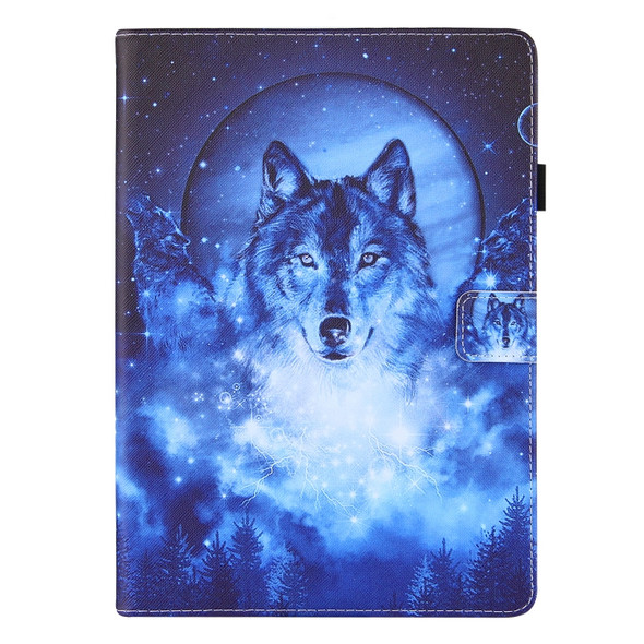 For Samsung Galaxy Tab E 9.6 T560 Colored Drawing Horizontal Flip PU Leather Case with Holder & Card Slots & Wallet & Sleep / Wake-up Function(Moon Wolf)