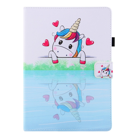For Samsung Galaxy Tab E 9.6 T560 Colored Drawing Horizontal Flip PU Leather Case with Holder & Card Slots & Wallet & Sleep / Wake-up Function(Loving Unicorn)