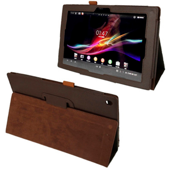 Litchi Texture Leather Case with Holder for Sony Xperia Tablet Z / 10.1(Brown)