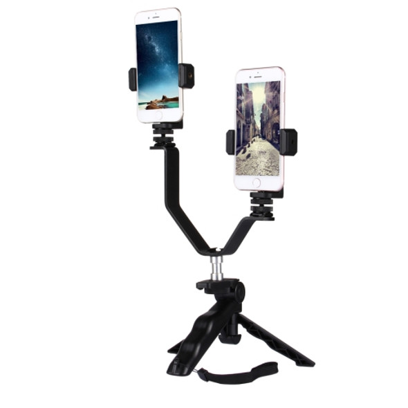 Smartphone Live Broadcast Bracket Grip Folding Tripod Holder Kits with 2x Phone Clips, For iPhone, Galaxy, Huawei, Xiaomi, HTC, Sony, Google and other Smartphones