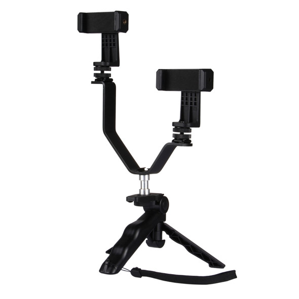 Smartphone Live Broadcast Bracket Grip Folding Tripod Holder Kits with 2x Phone Clips, For iPhone, Galaxy, Huawei, Xiaomi, HTC, Sony, Google and other Smartphones