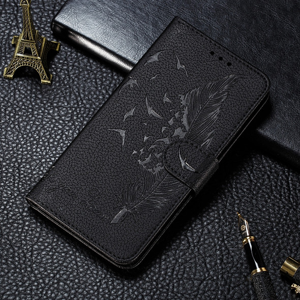 Feather Pattern Litchi Texture Horizontal Flip Leather Case with Wallet & Holder & Card Slots For Xiaomi Redmi Note 8(Black)