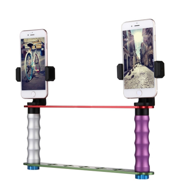 Smartphone Live Broadcast Bracket Dual Hand-held Selfie Mount Kits with 2x Phone Clips, For iPhone, Galaxy, Huawei, Xiaomi, HTC, Sony, Google and other Smartphones