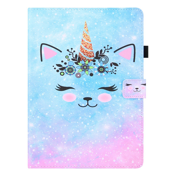 For Samsung Galaxy Tab A 8.0 (2018) T387 Colored Drawing Horizontal Flip PU Leather Case with Holder & Card Slots & Wallet(Smiley Cat)