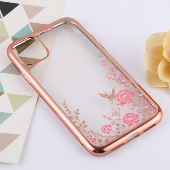 Flowers Patterns Electroplating Soft TPU Protective Cover Case for iPhone 11 Pro Max (Rose Gold)