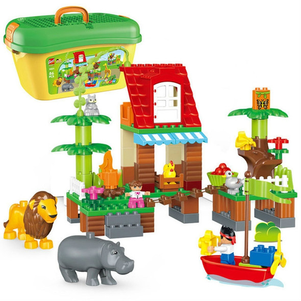 1031-86 PCS Gegle Children Large Particles Enlightenment Blocks Assembled Theme Jungle Adventure Scene Educational Toys