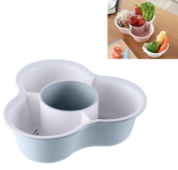 Triangle Hot Pot Platter Drain Basket Double Plastic Fruit Plate Fruit Basket Household Storage Basket(Blue)