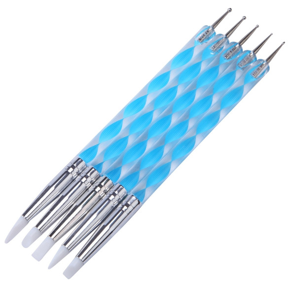 3 Pairs Nail Pen 5 Spiral Rod Silicone Pen Point Drill Pen Double Head Nail Pen Nail Tool(Blue)