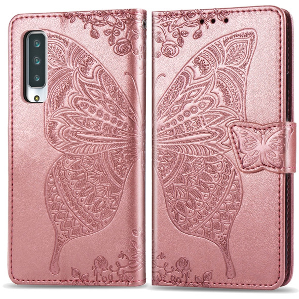 For Arrows NX9 F-52A Butterfly Love Flower Embossed Horizontal Flip Leather Case with Bracket / Card Slot / Wallet / Lanyard(Rose Gold)