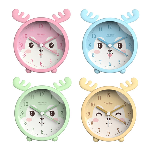 Children Student Silicone Alarm Clock Bedroom Bedside Night Light Mute Clock(Green Deer)