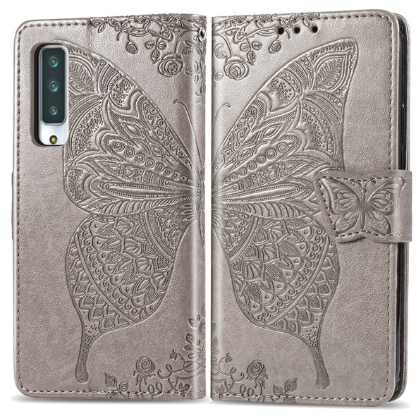 For Arrows NX9 F-52A Butterfly Love Flower Embossed Horizontal Flip Leather Case with Bracket / Card Slot / Wallet / Lanyard(Gray)