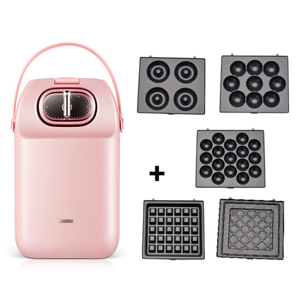 Multifunctional Waffle Maker Toaster Home Breakfast Machine Toast Pressure Roast(Pink)
