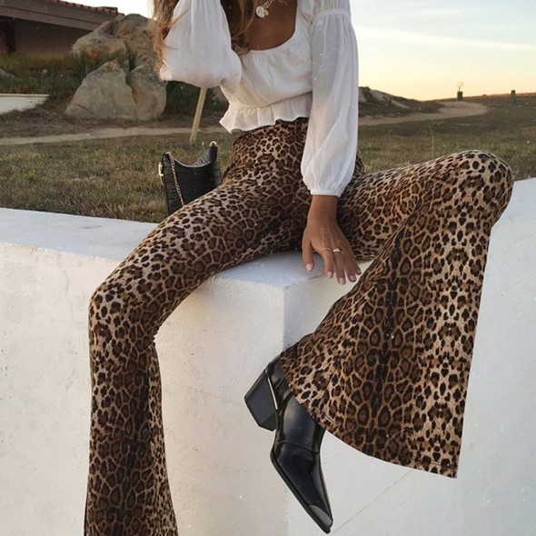 Leopard loose bell-bottoms (Color:Yellow Size:M)