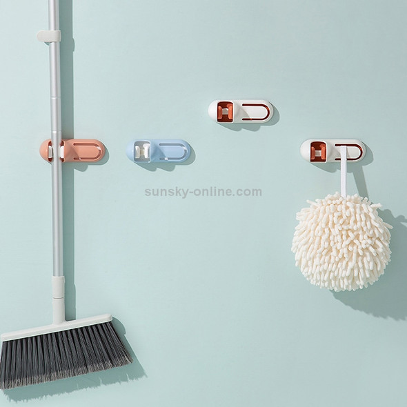 3 PCS Bathroom Toilet Mop Clip Wall-Mounted Rack Broom Mop Hook(Blue White)