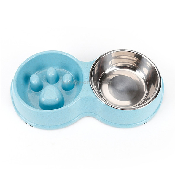 Slow Food Anti-choke Stainless Steel Double Bowl Pet Non-slip Cat Food Bowl(Blue)