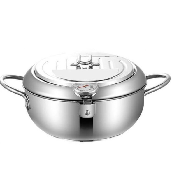 304 Stainless Steel Fryer Pot Household Temperature-controlled Multifunctional Thickening Pot, Size:24cm