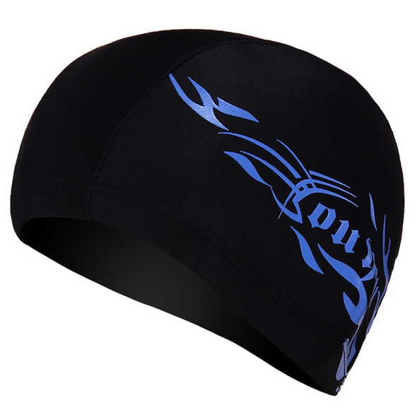Unisex Spandex Breathable Swimming Cap(Blue Fire on Black)
