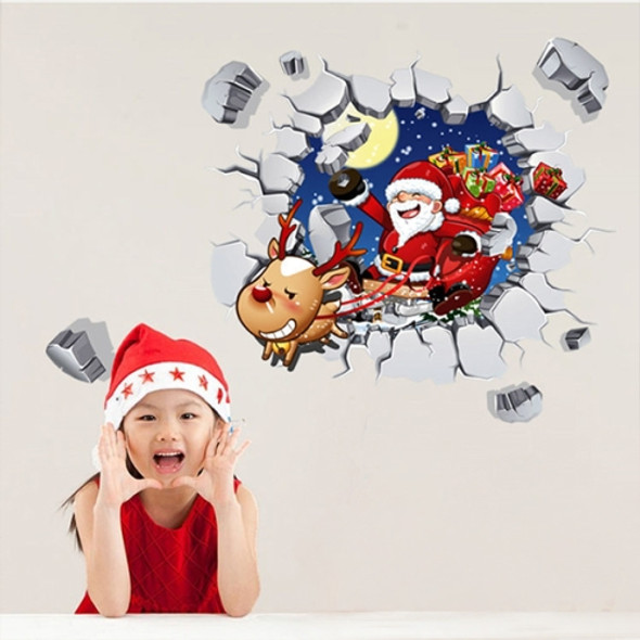 3D Creative Broken Wall Effect Christmas Santa Claus Wall Stickers, Size: 45cm x 60cm