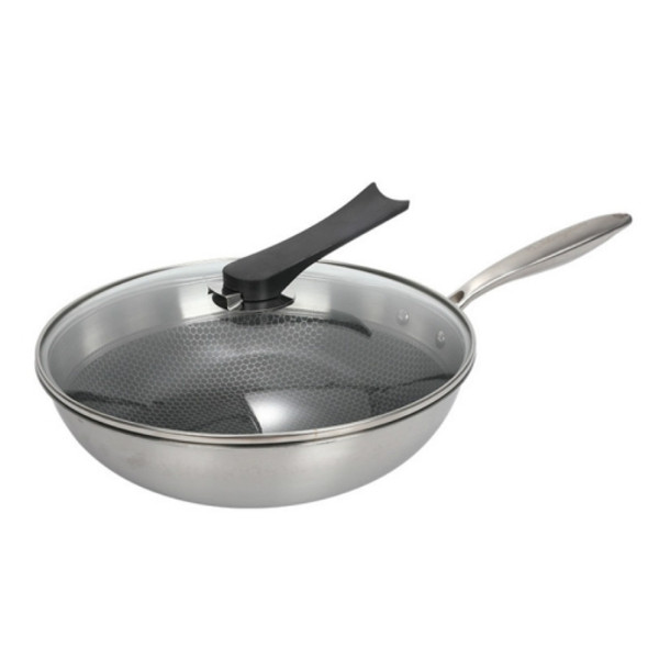 Household 304 Stainless Steel Oil-free and Uncoated Flat-bottom Wok Suitable for Induction Cooker Gas, Size:32cm