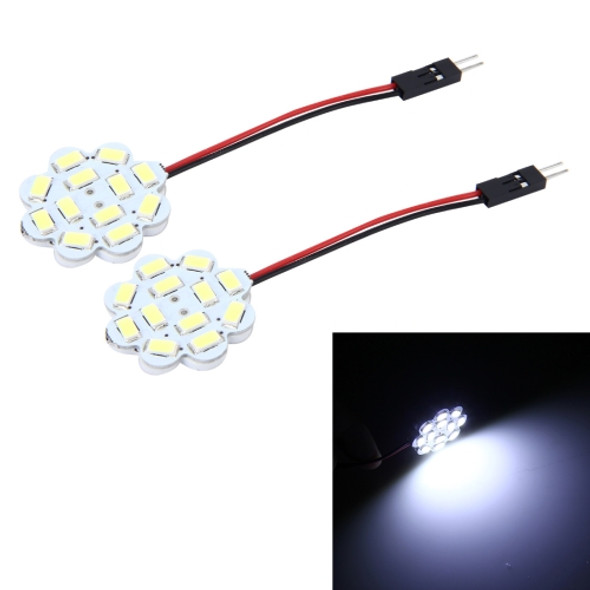 2 PCS 3W 200 LM 6000K Flower Shape Car Auto Interior Doom Reading Light with 12 SMD-5630 LED Lamps Bicuspid and T10 Adapter Cable, DC 12V(White Light)