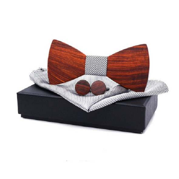 3 in 1 Men Rosewood Bowknot + Pocket Square Towel + 2 Cufflinks Set(Gray)