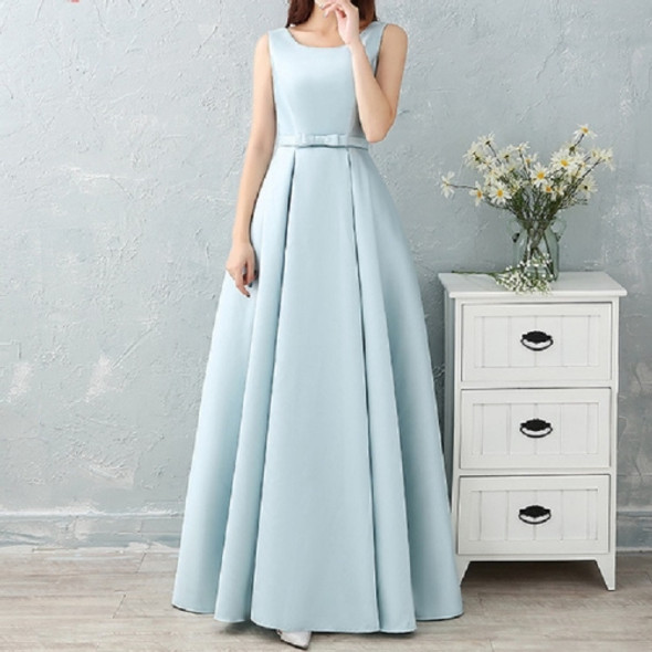 Satin Long Bridesmaid Sisters Skirt Slim Graduation Gown, Size:XXL(Ice Blue A)