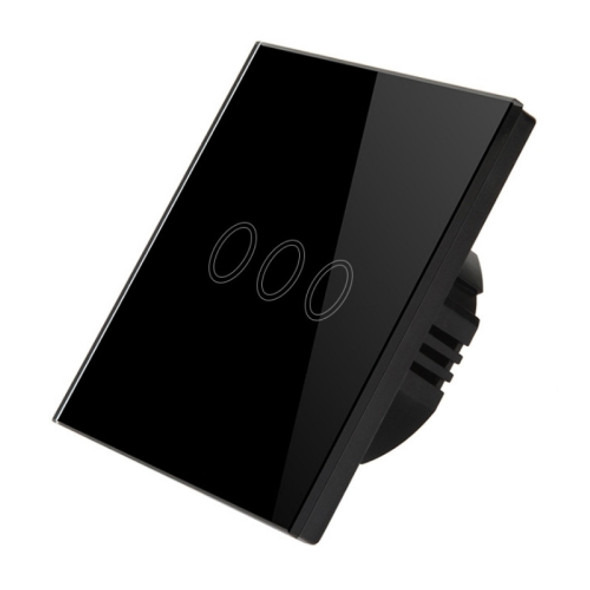 D6-03 86mm Wall Touch Switch, Tempered Glass Panel, 3 Gang 1 Way, EU / UK Standard(Black)
