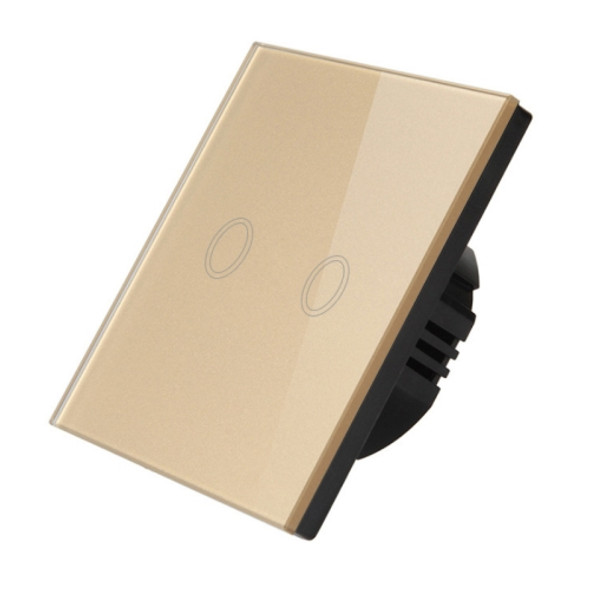 D6-02 86mm Wall Touch Switch, Tempered Glass Panel, 2 Gang 1 Way, EU / UK Standard(Gold)