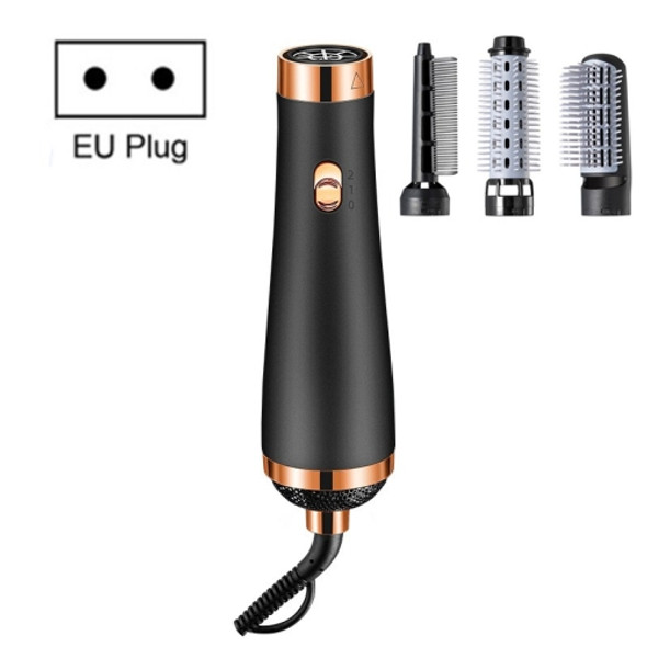 Strong Wind Hair Dryer Hot Air Comb 3 in 1 Multifunctional Hair Straightener Curling Iron Hair Dryer, Product specifications: EU Plug(Black)