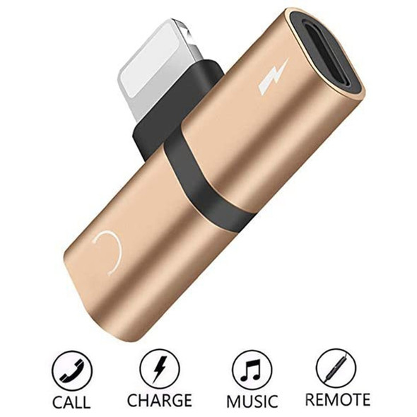 Zs-18182 2 in 1 8 Pin Male to 8 Pin Charging + 8 Pin Audio Female Connector Earphone Adapter, Supports Call & Volume Control, Compatible with IOS 13 System(Gold)
