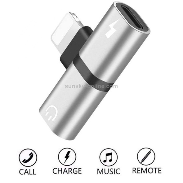 Zs-18182 2 in 1 8 Pin Male to 8 Pin Charging + 8 Pin Audio Female Connector Earphone Adapter, Supports Call & Volume Control, Compatible with IOS 13 System(Silver)