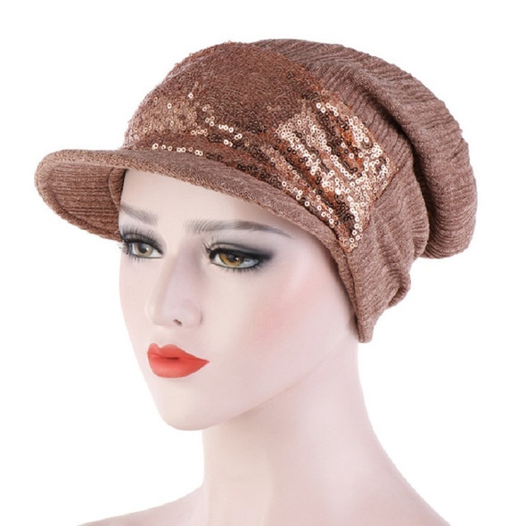 2 PCS Women Breathable Wild Empty Top Hat Sequined Turban Hat, Size:One Size(Khaki)