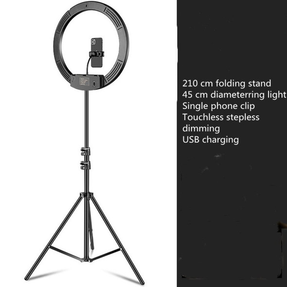 18 inch+ Phone Clip Dimmable Color Temperature LED Ring Fill Light Live Broadcast Set With 2.1m Tripod Mount, CN Plug