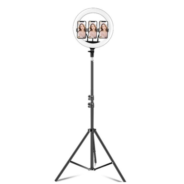 14 inch+3 Phone Clips Dimmable Color Temperature LED Ring Fill Light Live Broadcast Set With 2.1m Tripod Mount, CN Plug