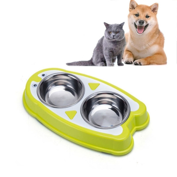 Penguin-shaped Stainless Steel Dog and Cat Double Bowl Pet Food Bowl(Green)