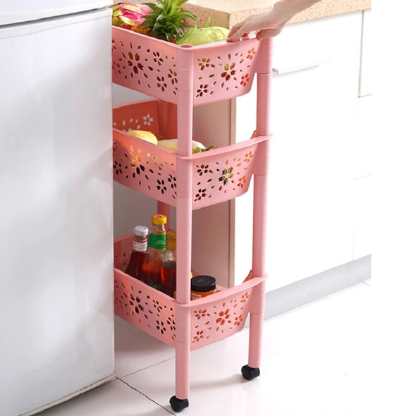 Vegetable Storage Rack Multifunction Removable Kitchen Shelf With Wheels 3-layer Large-capacity Storage(Pink)