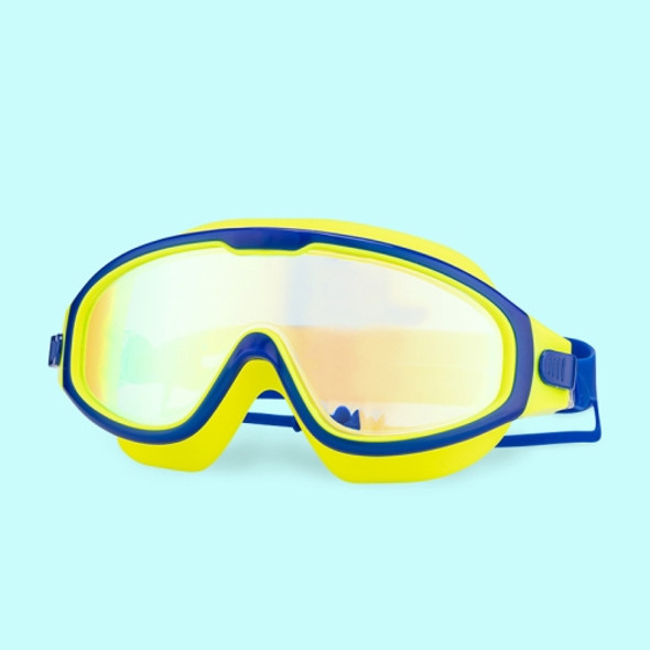 Children Professional Waterproof and Anti-fog HD Big Frame Swimming Glasses with Earplugs(Electroplating Yellow Blue)