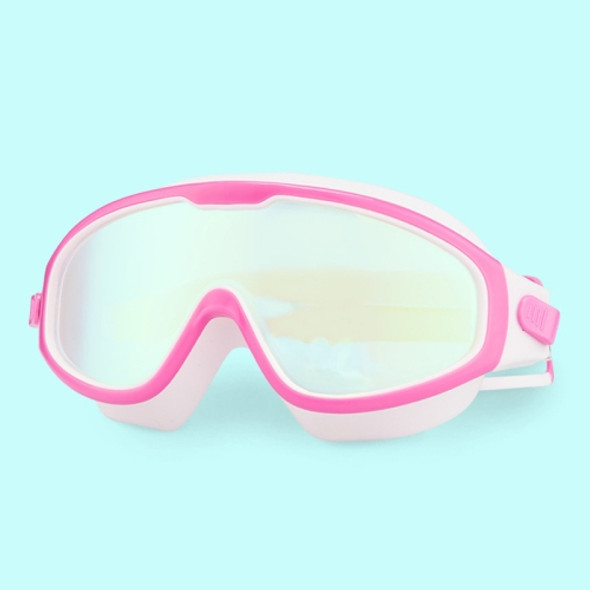 Children Professional Waterproof and Anti-fog HD Big Frame Swimming Glasses with Earplugs(Electroplating Powder White)