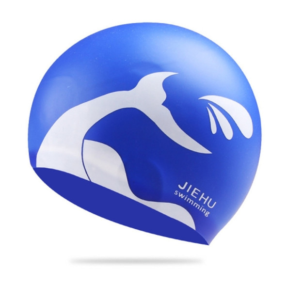 Enlarged Version Dolphin Pattern Silicone Swimming Cap for Male and Female(Blue)