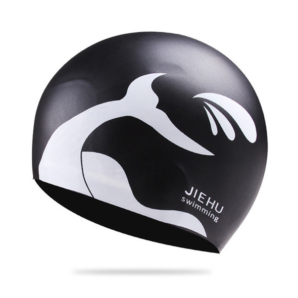 Enlarged Version Dolphin Pattern Silicone Swimming Cap for Male and Female(Black)