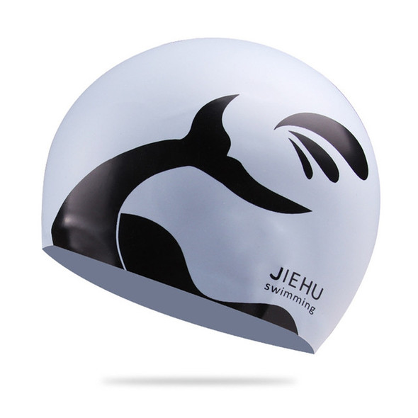 Enlarged Version Dolphin Pattern Silicone Swimming Cap for Male and Female(Silver)