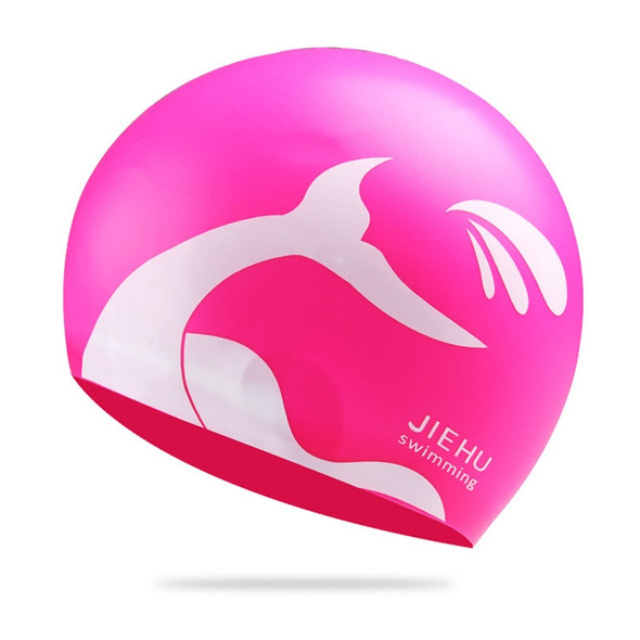 Enlarged Version Dolphin Pattern Silicone Swimming Cap for Male and Female(Pink)